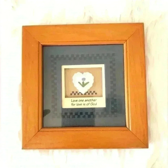 VTG Primitive Wooden Frame with Quote "Love one another for love is God" 6"x6" - Picture 1 of 4